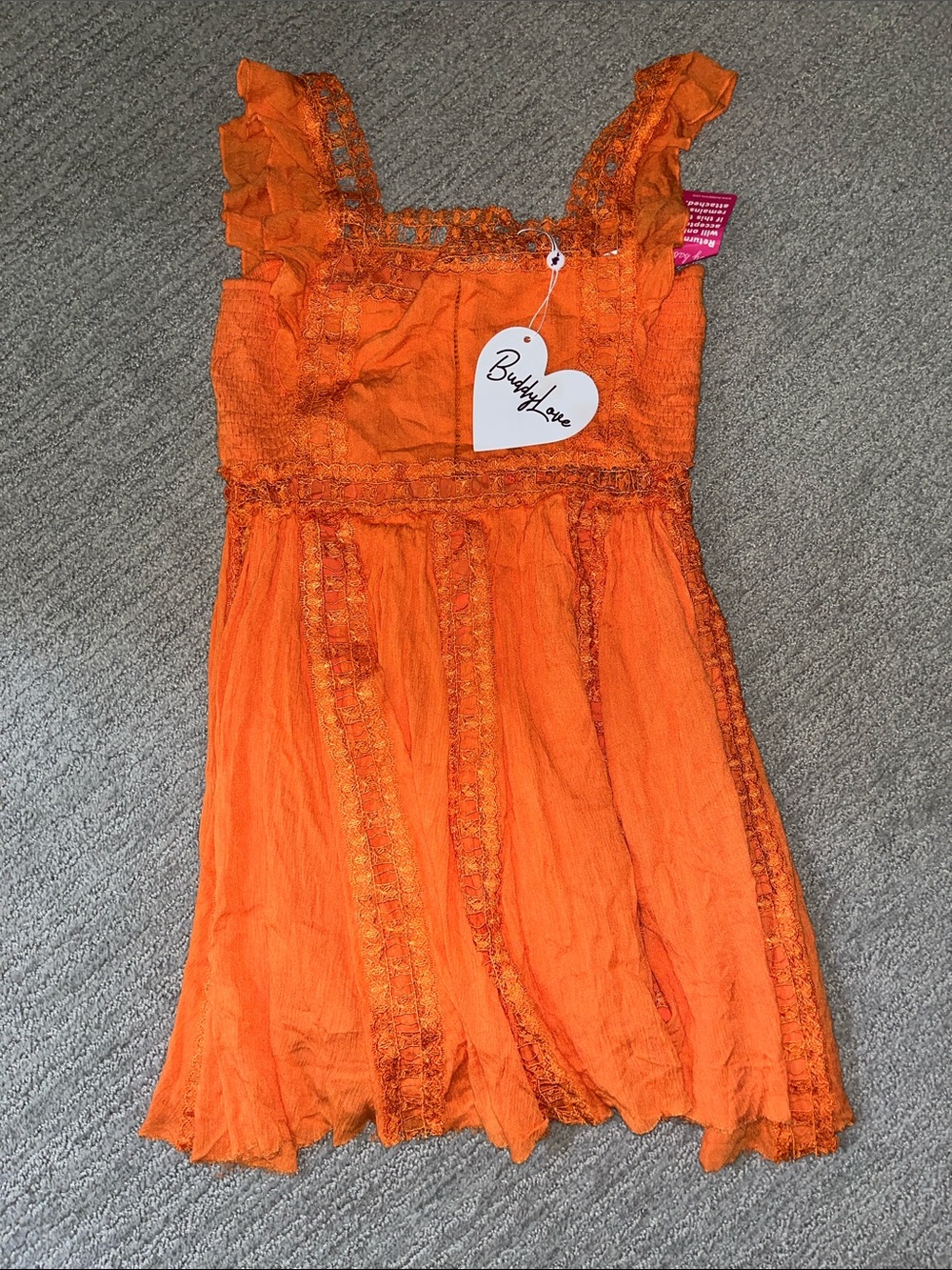 Buddy Love Bright Orange Lace-Trim Sundress